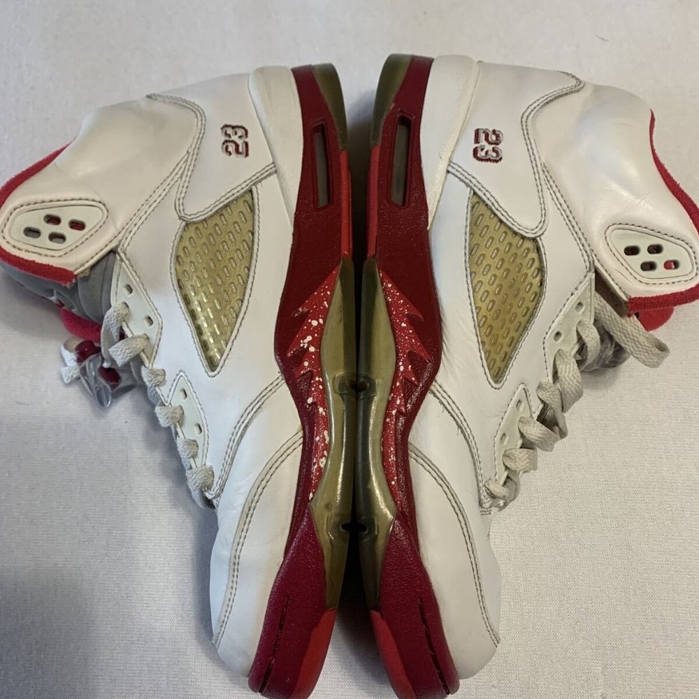 Nike 440892-101 Air Jordan 5 Retro Red Leather 7Y - Picture 2 of 9